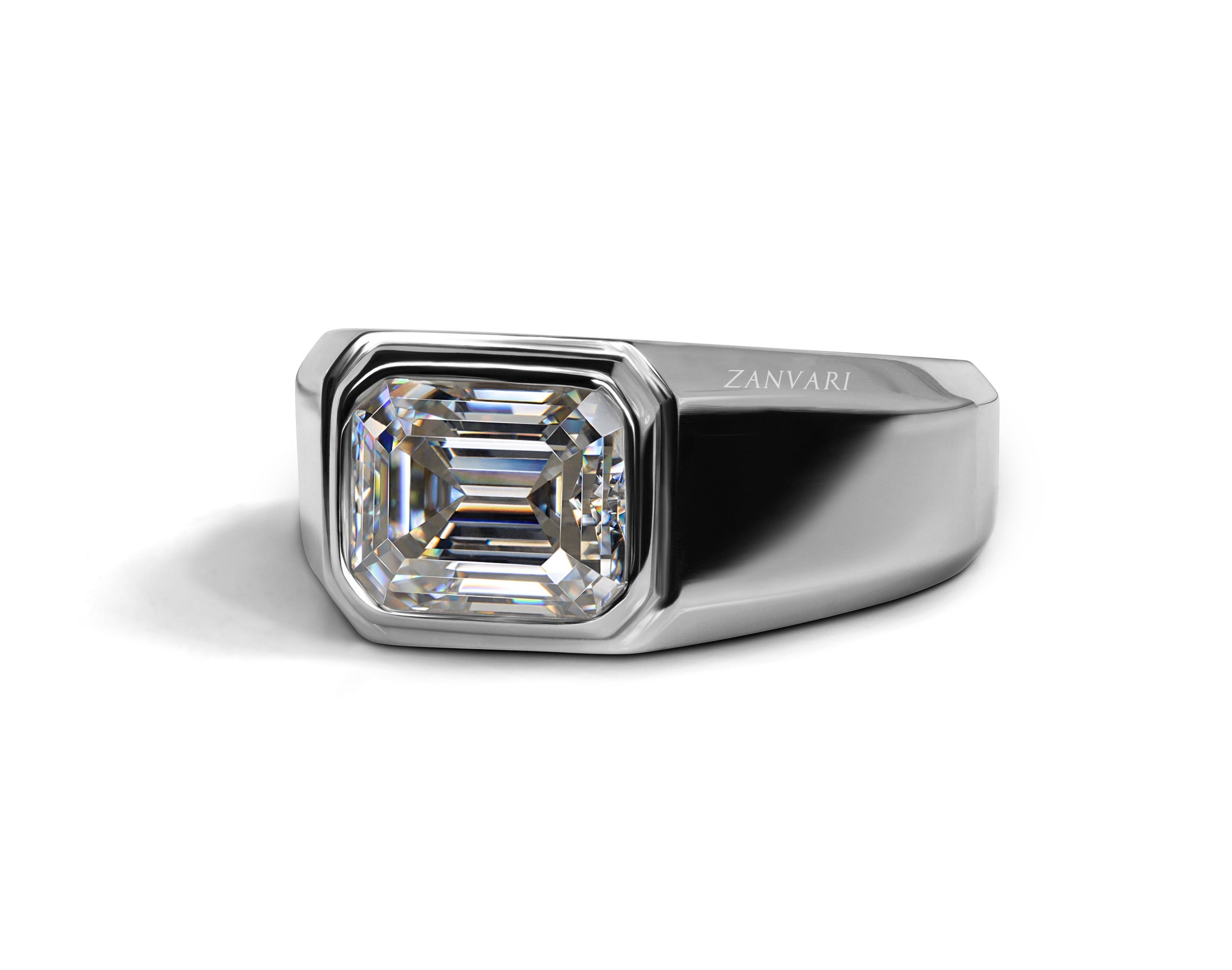 Emerald Cut Diamond Engagement Ring For Boys 6mm Men's Bezel