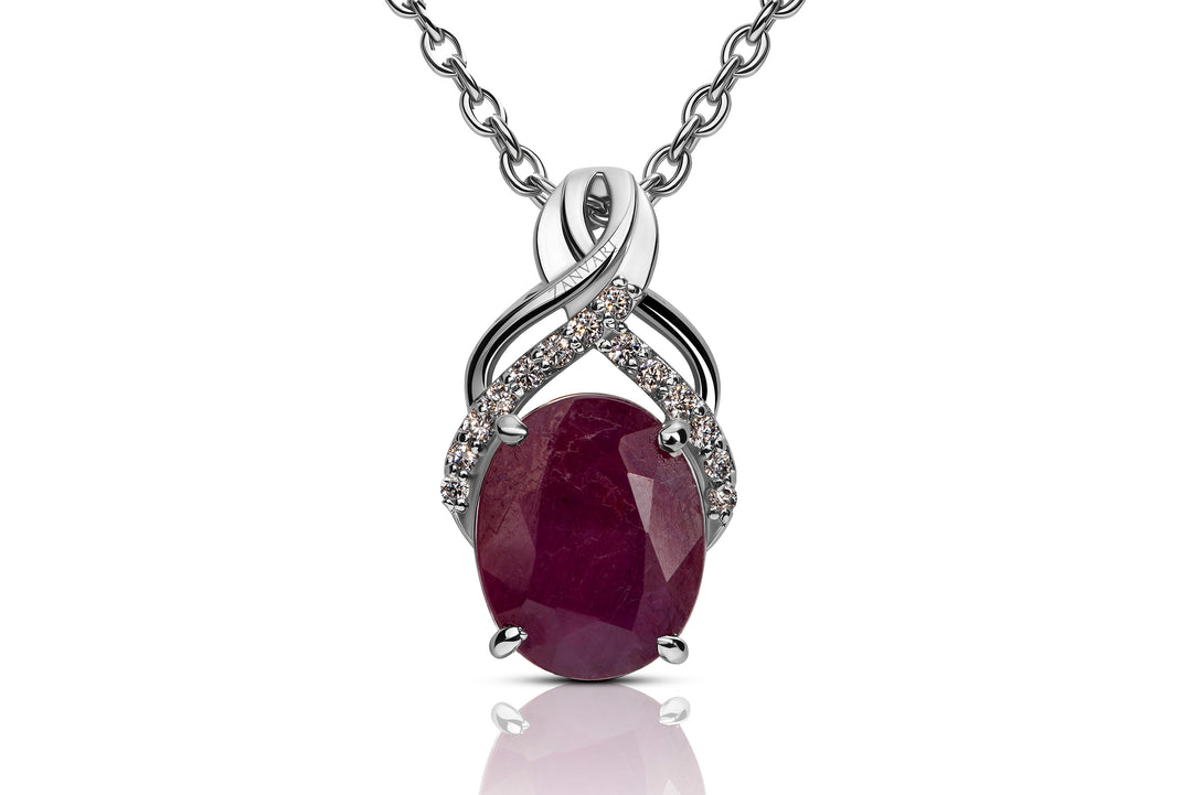 Natural Ruby necklace in 925 silver 100% authentic stone  with side small cubic zirconia