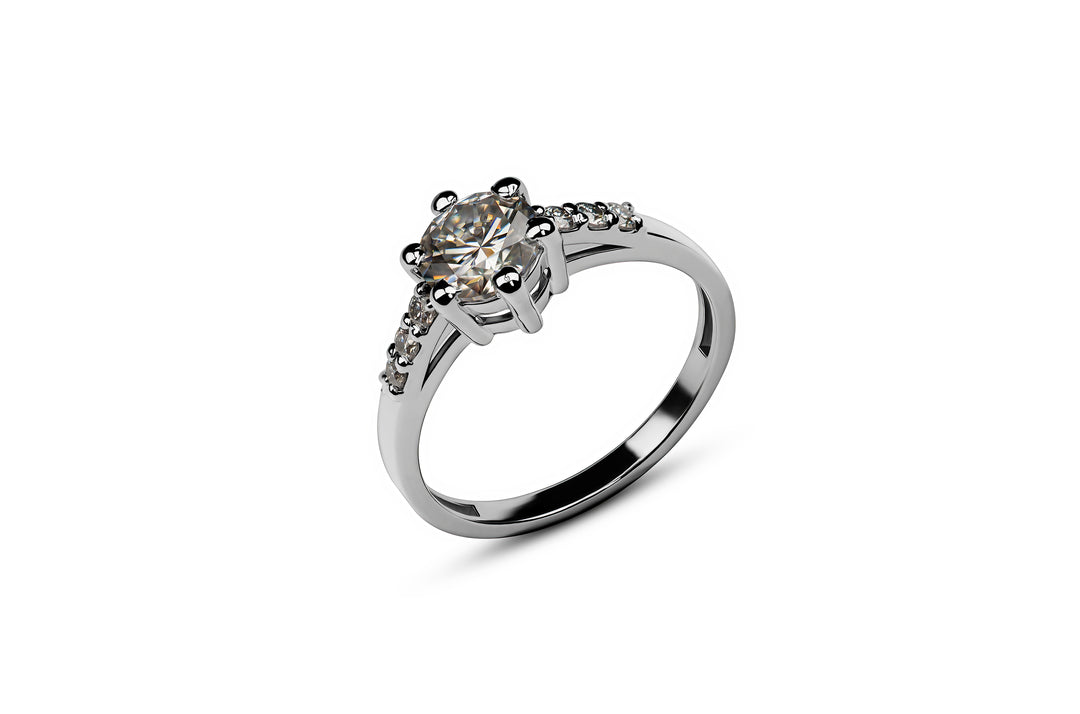 1 carat moissanite diamond ring in silver with small moissanite
