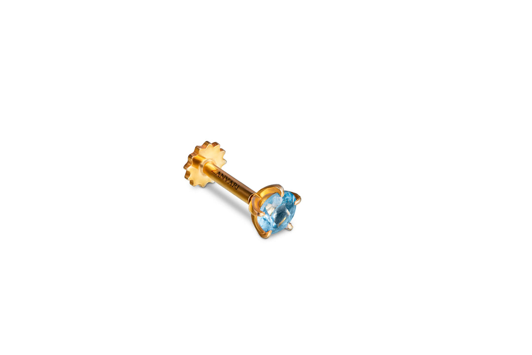 21k Gold Nose Pin with Natural Topaz - Handcrafted Elegance