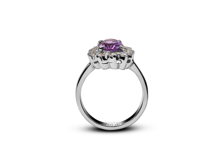 Princess Diana Inspired Amethyst Ring in Sterling Silver 925