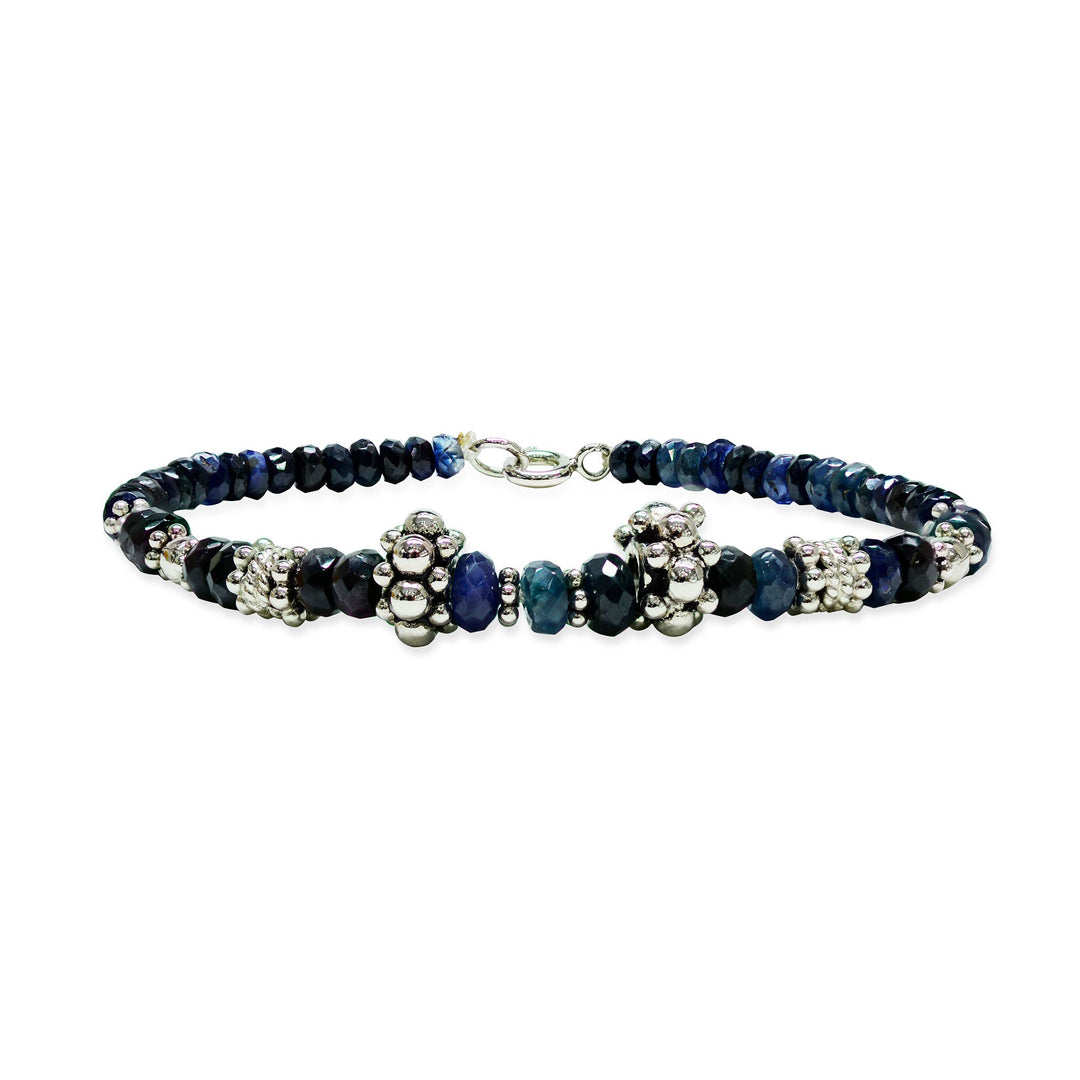 Sterling Silver 925 Bracelet with Genuine Natural Sapphires and Knot Design