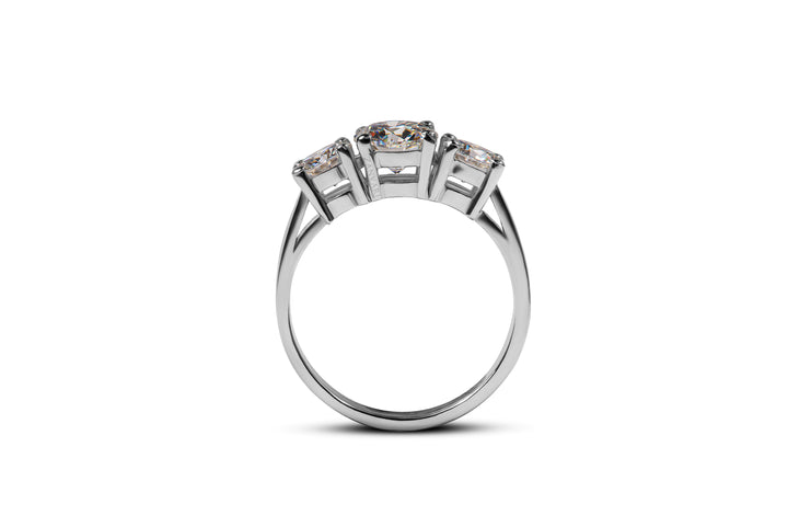 Moissanite Ring side view in silver band