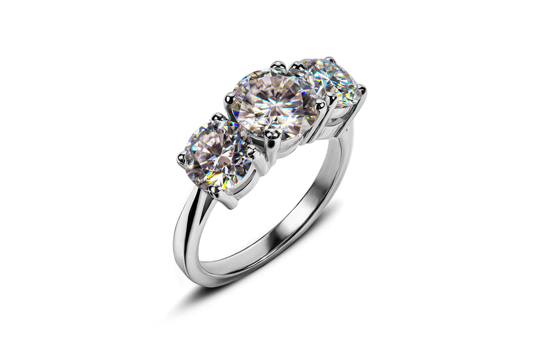 Classis three stone moissanite diamond substitute ring in 925 silver 