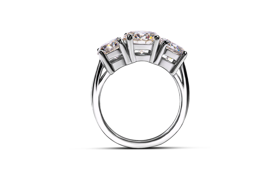 Straight view of moissanite diamond substitute ring in silve 
