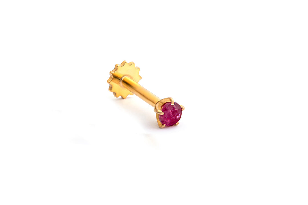 21k Gold Nose Pin with Natural Ruby- Handcrafted Elegance