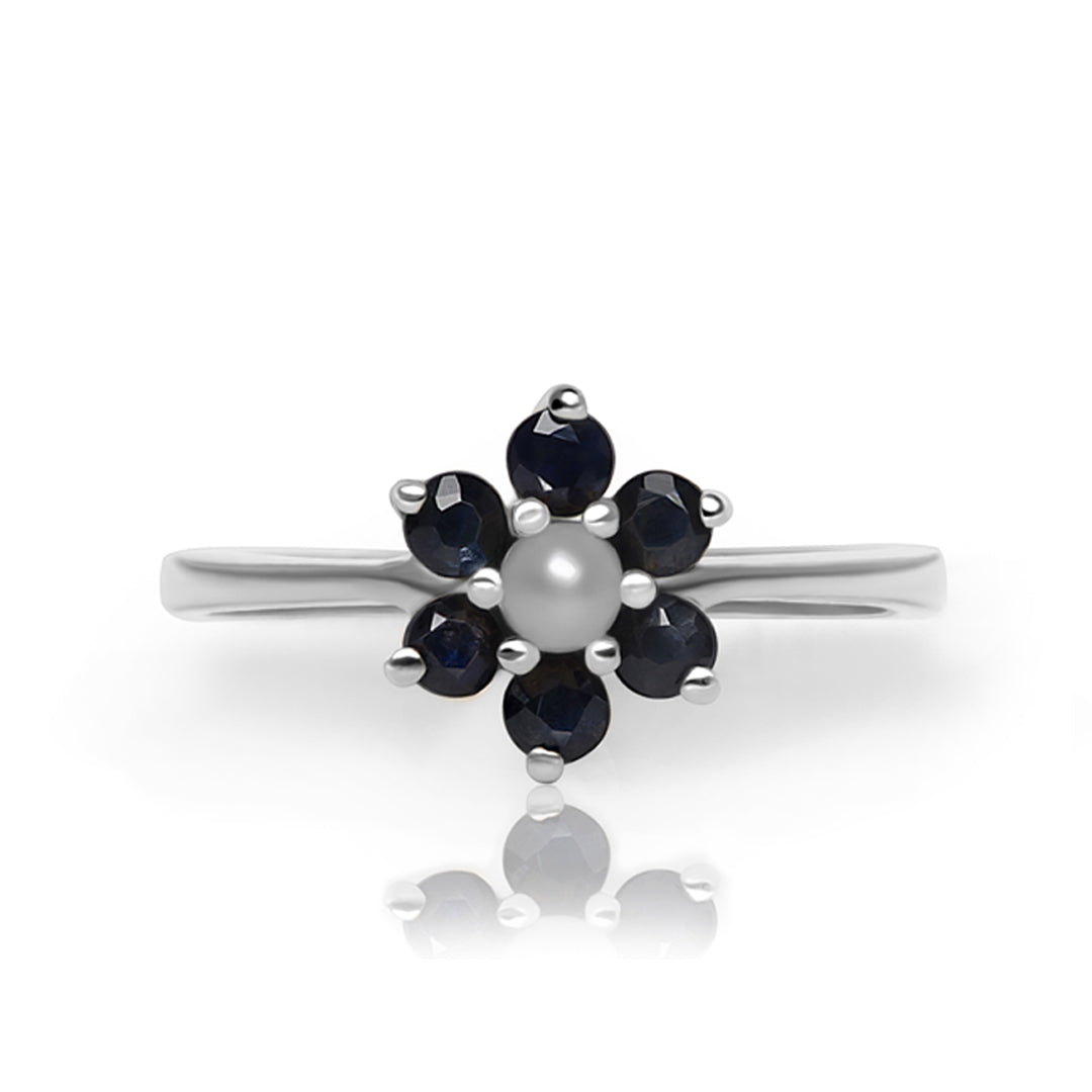 Natural Sapphire With Natural Pearl In Sterling Silver 925