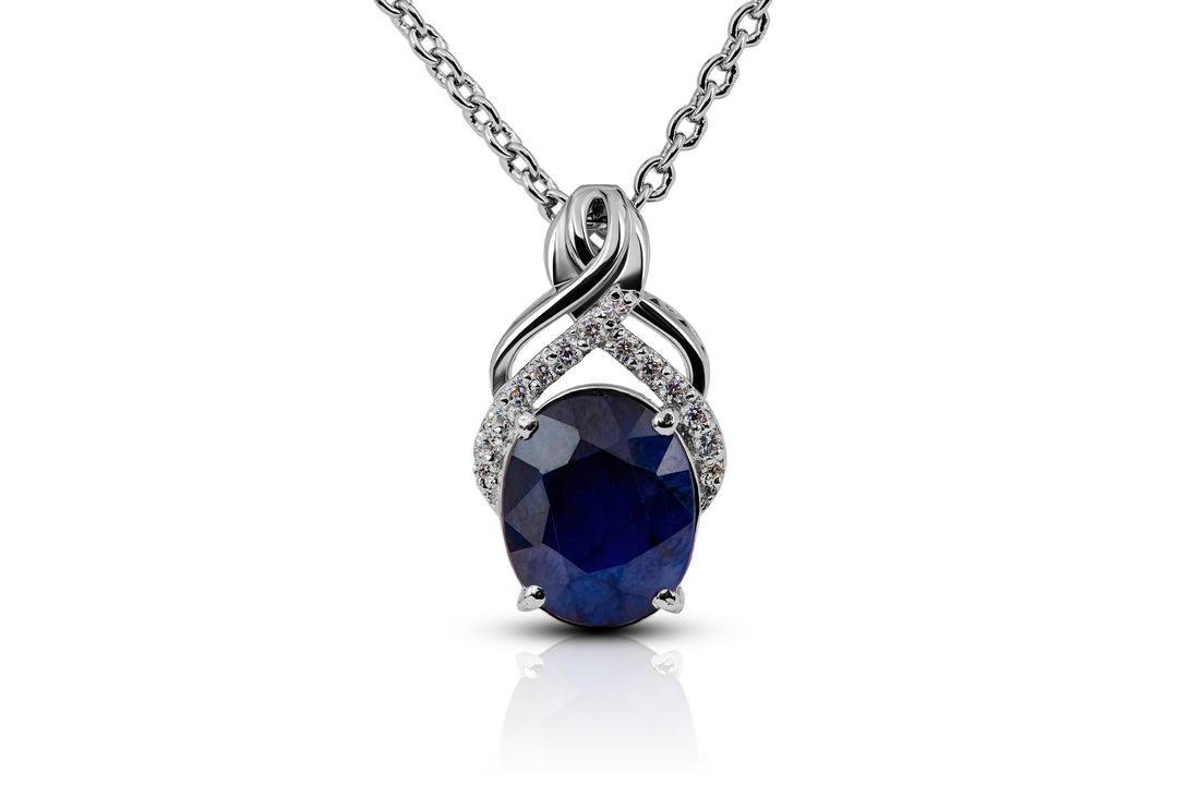 Sapphire Necklace in Sterling Silver 925 with Zirconia in silver with silver chain