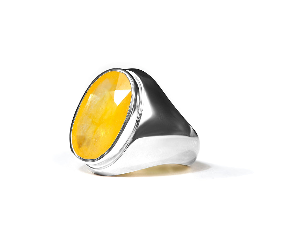 Men's Natural Yellow Sapphire Ring in Sterling Silver - Timeless and Distinctive