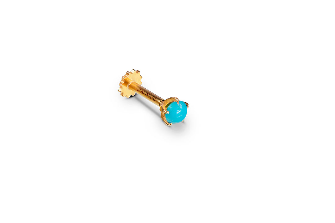21K GOLD NOSE PIN WITH NATURAL TURQUOISE