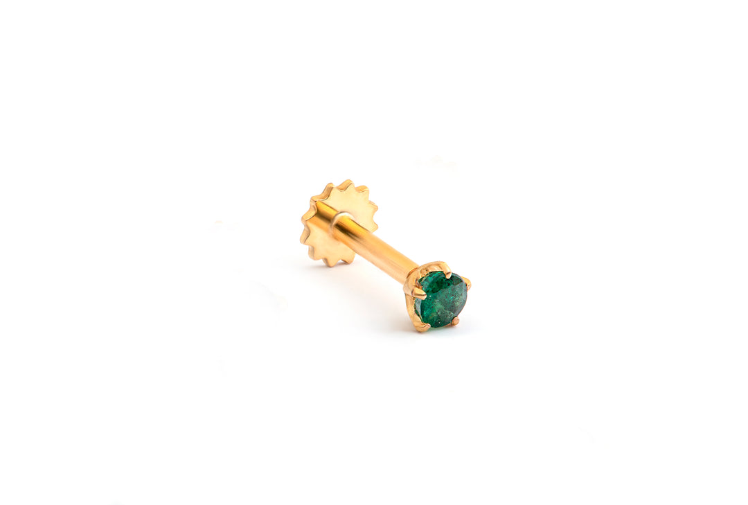 21k Gold Nose Pin with Natural Emerald- Handcrafted Elegance
