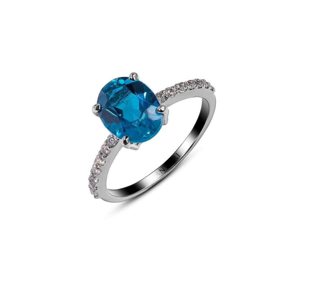 Elegant Blue London Topaz Ring with Zircons in Sterling Silver 925 | Shop Now