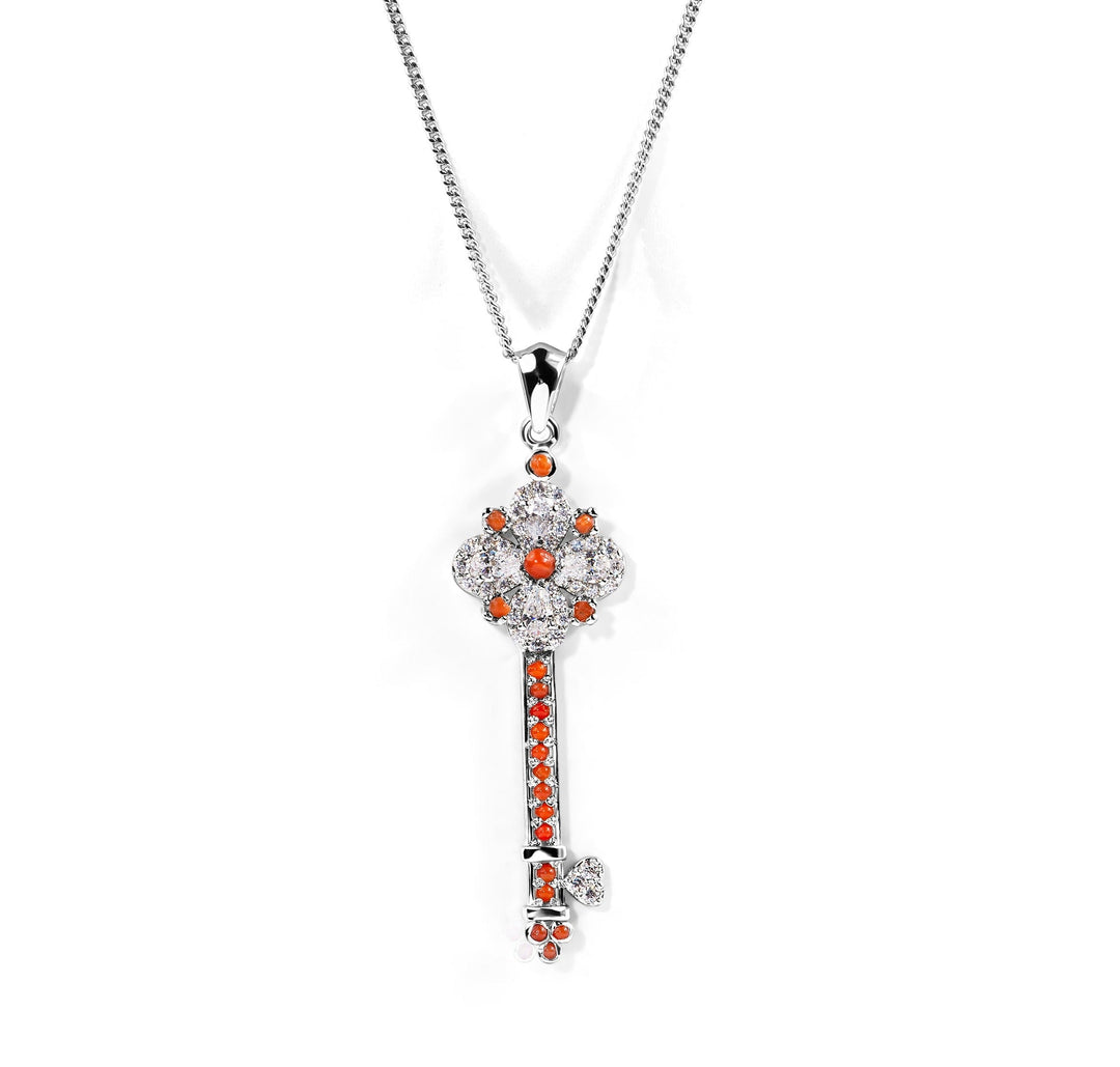 Heart of Coral — natural marjan (coral) key locket in 925 sterling silver by Zanvari