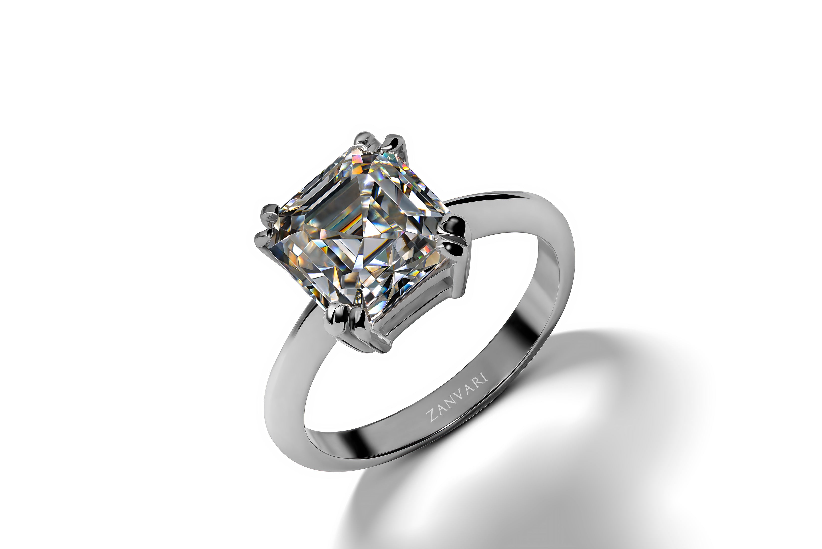 Asscher Cut Moissanite Engagement Ring- Silver Edition – Zanvari