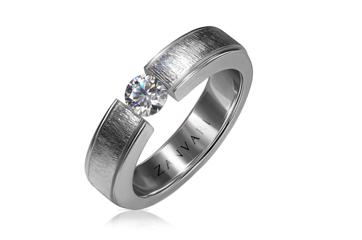 Handmade One Promise ring featuring 0.5 ct moissanite in textured 925 silver, rhodium plated