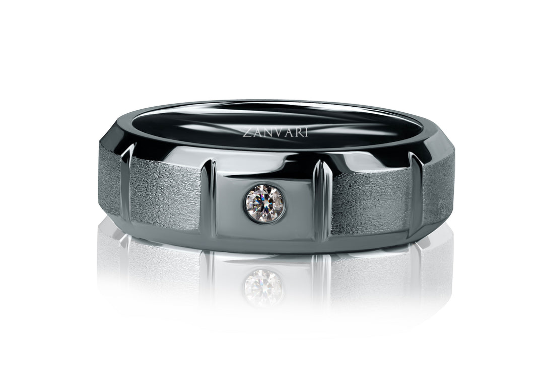 Handmade silver diamond band featuring 3–5 cent natural diamond and brushed matte texture by Zanvari.