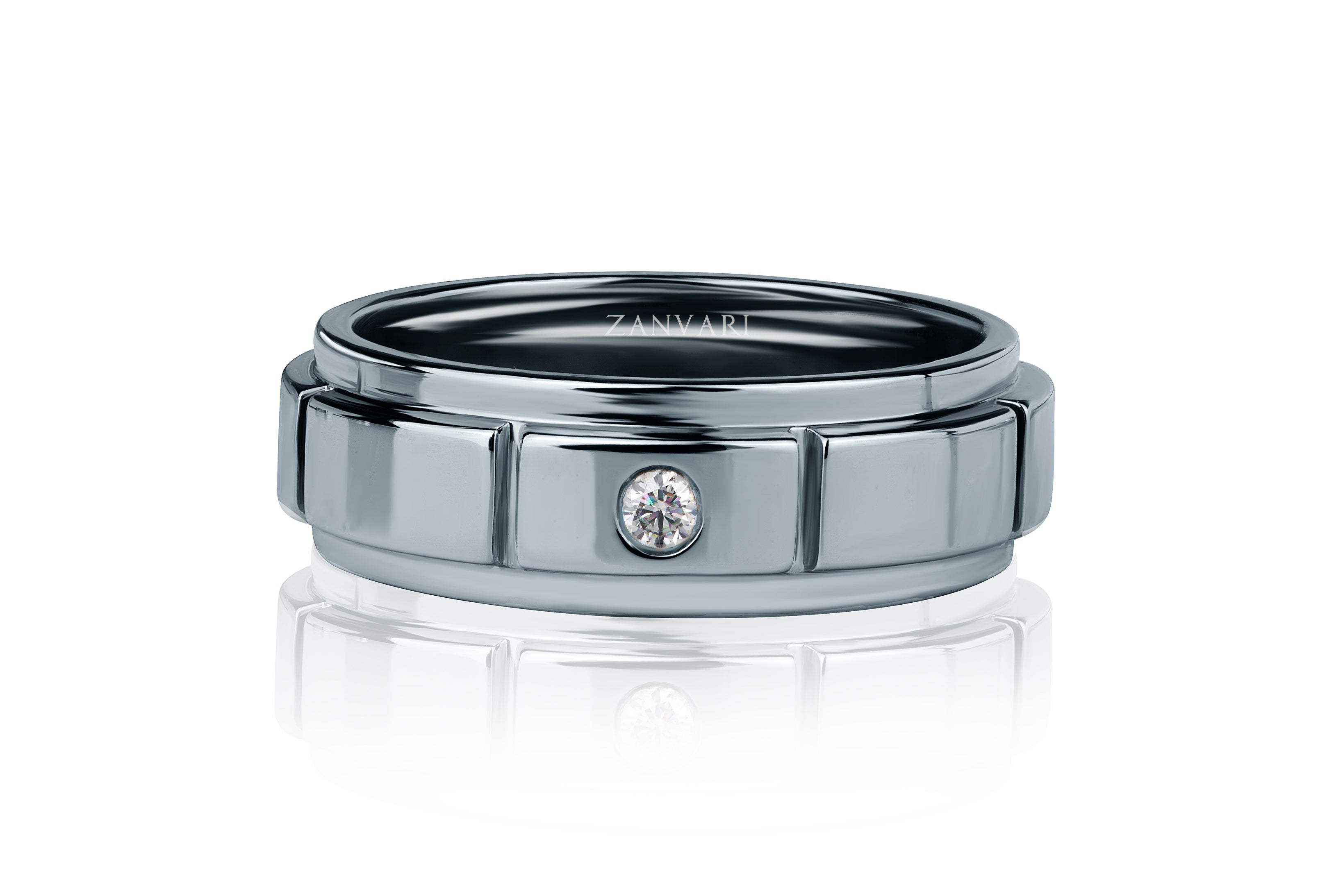 Satin Finish Silver Moissanite Wedding Band- For Him – Zanvari