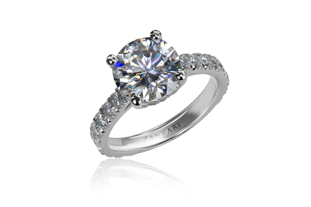 High clarity 3 carat moissanite gemstone reflecting light in silver solitaire ring