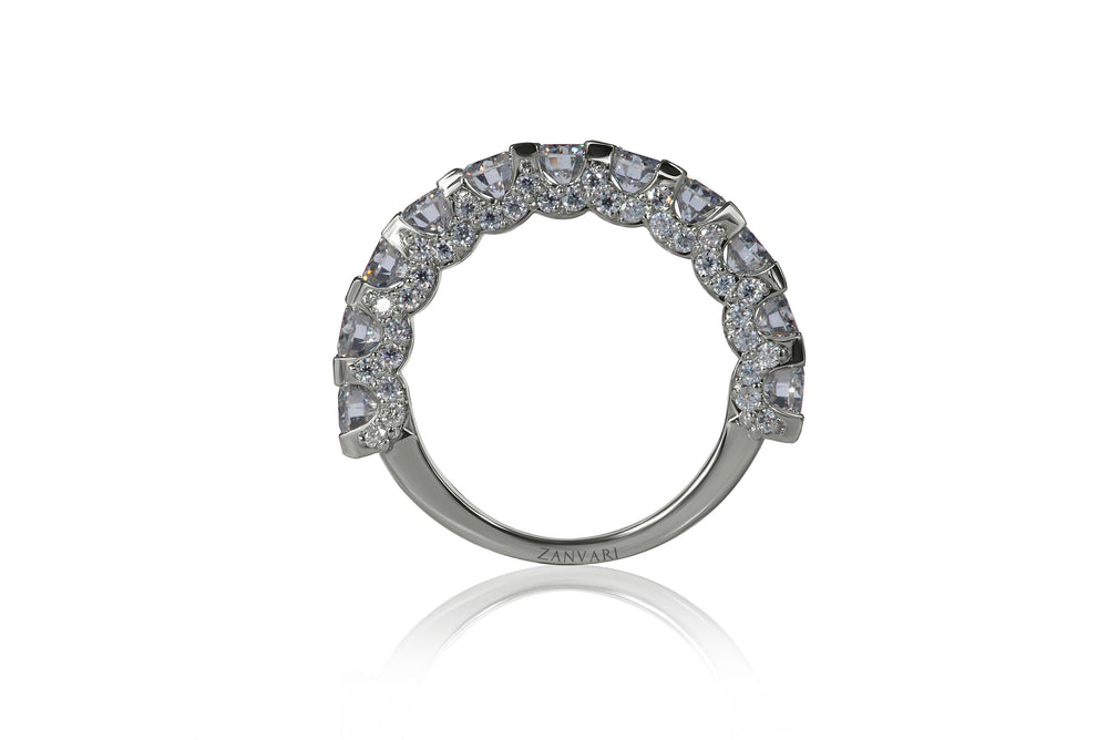 Half eternity band ring handcrafted in 925 sterling silver with white gold plating, featuring a row of moissanite stones – Zanvari Jewelry