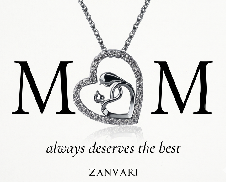 Her Heart My Home pendant worn — heart moissanite pendant in 925 silver by Zanvari Pakistan