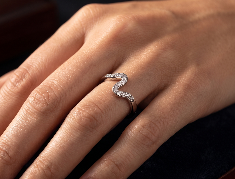 Moissanite wave ring in silver