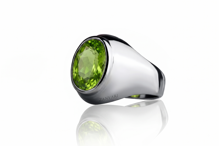 Natural Peridot Ring In Silver Men's Collection