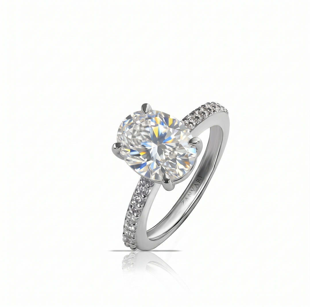 Showcasing oval cut moissanite ring in 925 silver
