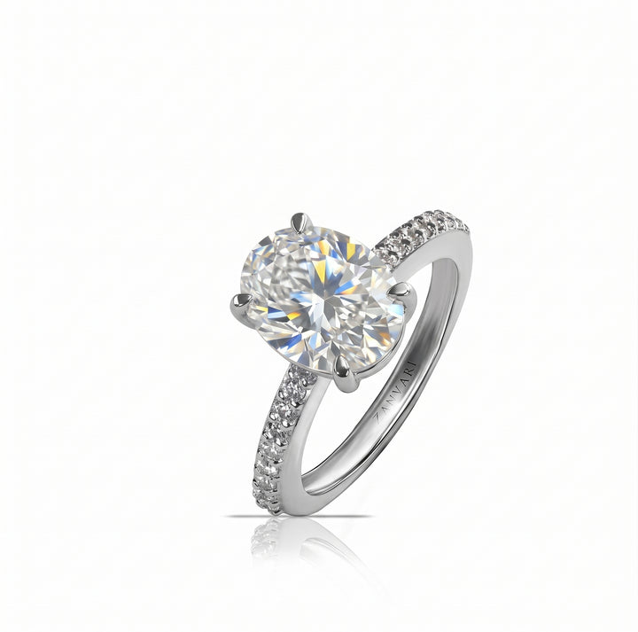 Showcasing oval cut moissanite ring in 925 silver