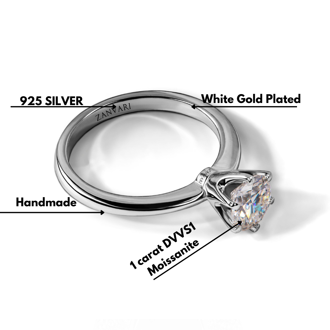 Moissanite Ring In 925 Sterling Silver Online |Zanvari