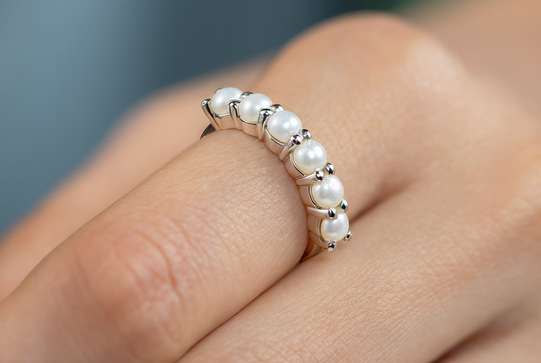 Organic Pearls Ring | Handcrafted Sterling Silver 925 with White Gold Plating"