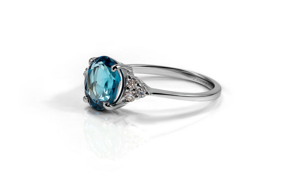 Hand-Crafted Sterling Silver 925 London Blue Topaz Ring with Cubic