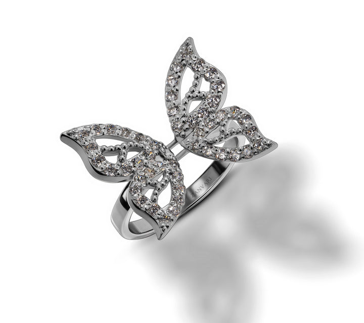 Moissanite butterfly inspired ring in silver 