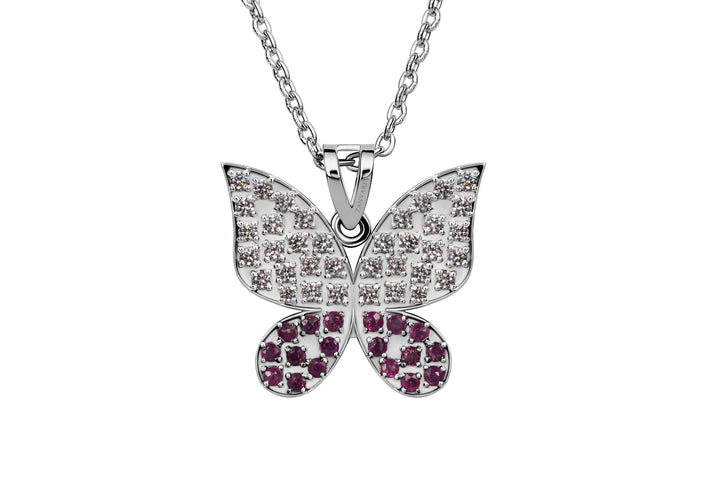 A butterfly inspired necklace in 925 silver with an option of natural ruby stone comes with a chain of silver