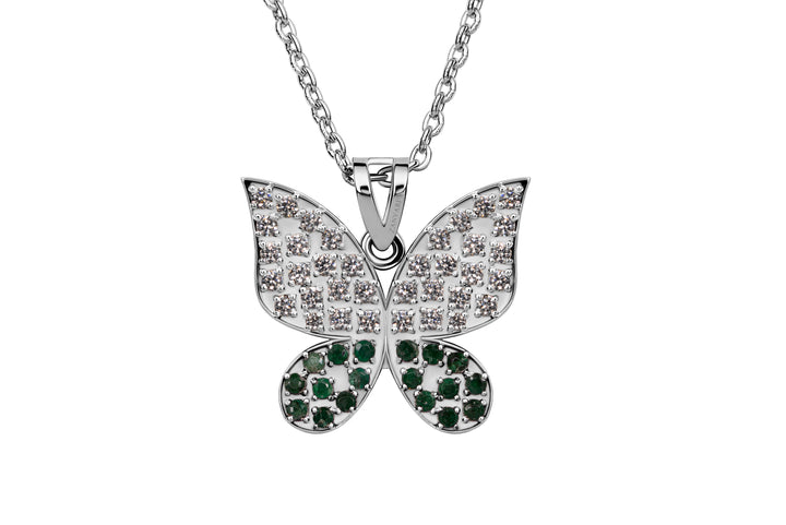 A butterfly inspired necklace in 925 silver with an option of natural  emerald stone comes with a chain of silver