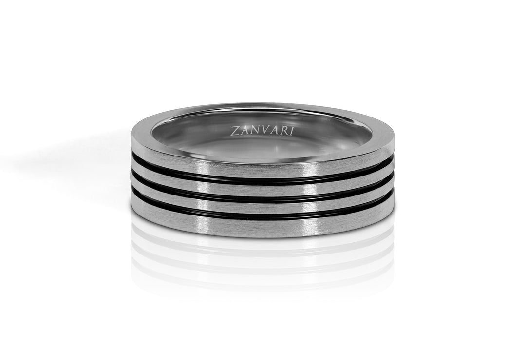 Silver ring with black stripes in it for male/boys