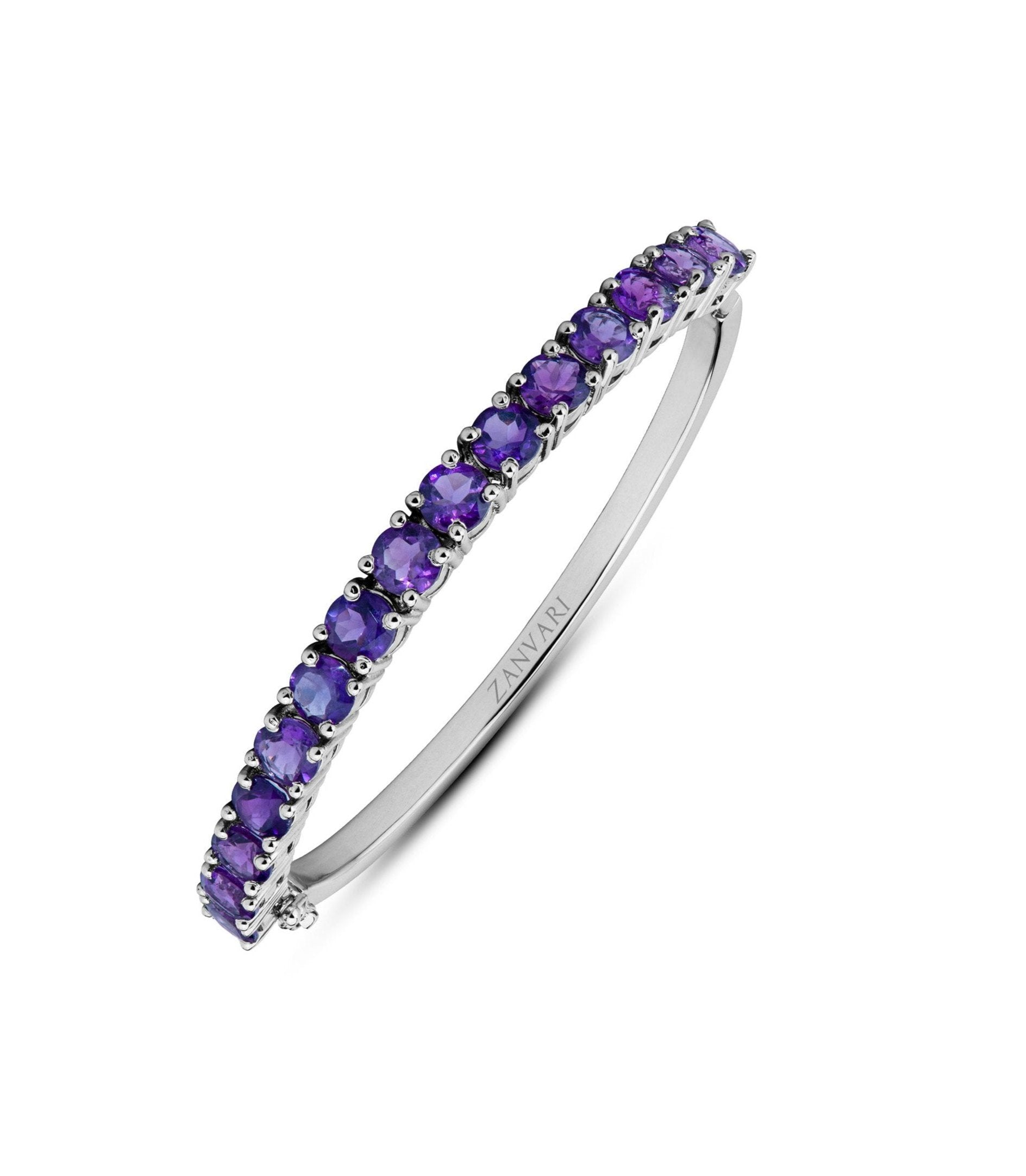 Natural Amethyst Bangle in Sterling Silver Handmade By Zanvari