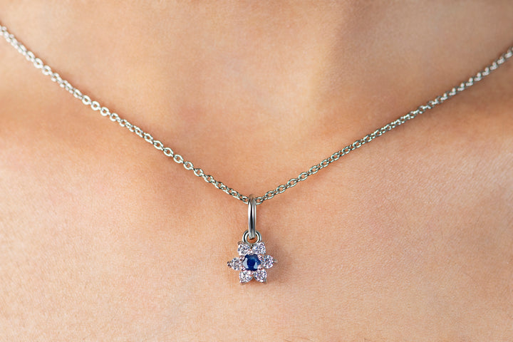 Sapphire Flower Pendant with Zircons | Sterling Silver 925