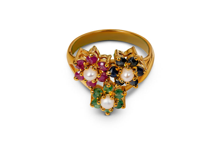 TRINITY OF RUBY, EMERALD AND SAPPHIRE RING