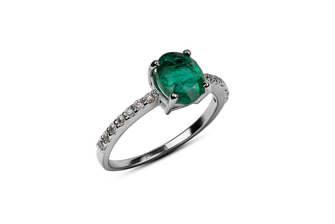 Green Stone with Zirconia Ring - Exquisite Sterling Silver Jewelry | Zanvari