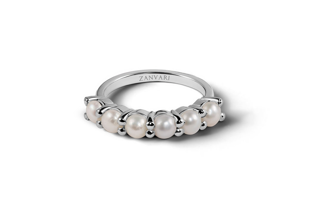 Organic Pearls Ring | Handcrafted Sterling Silver 925 with White Gold Plating"