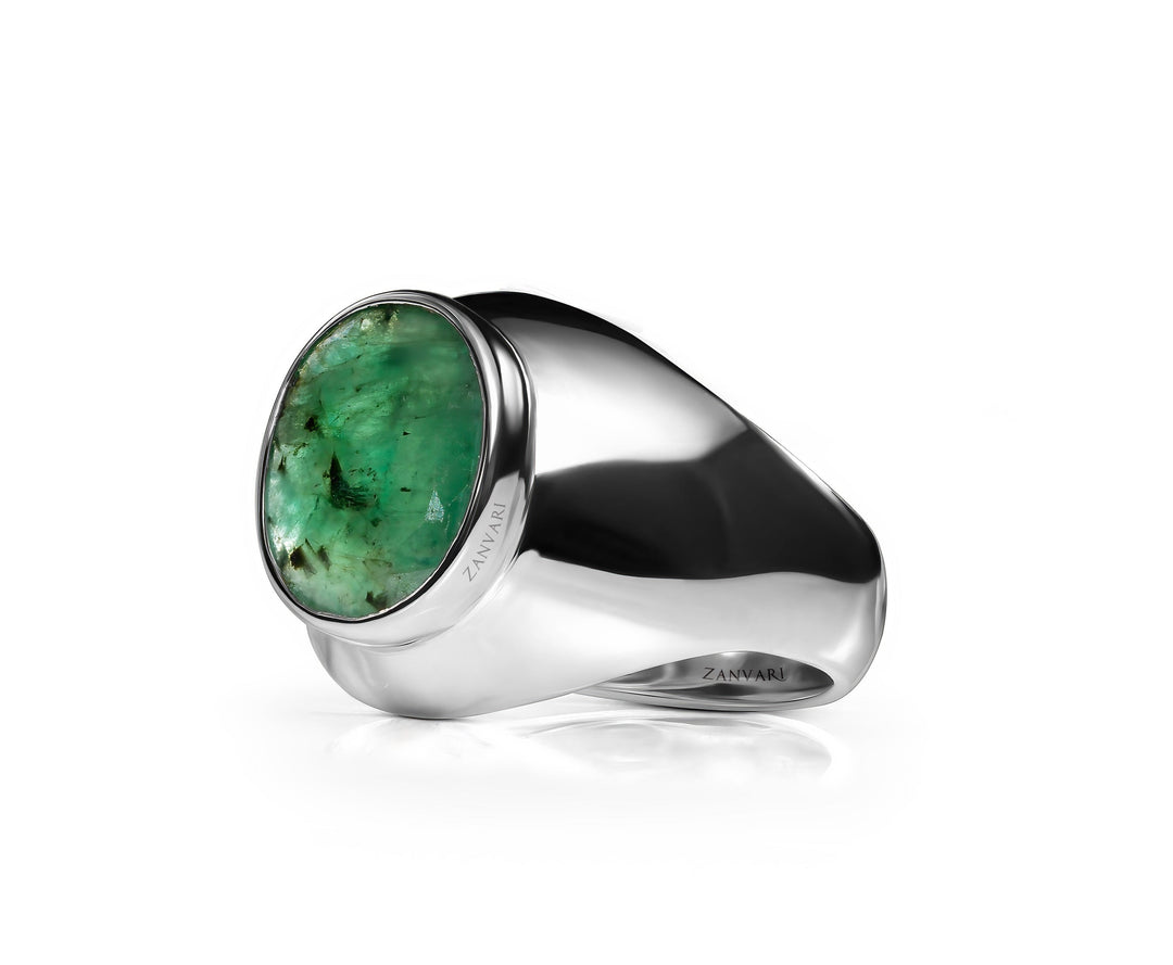 Emerald Elegance: Men's 925 Silver Ring with Captivating Emerald Stones