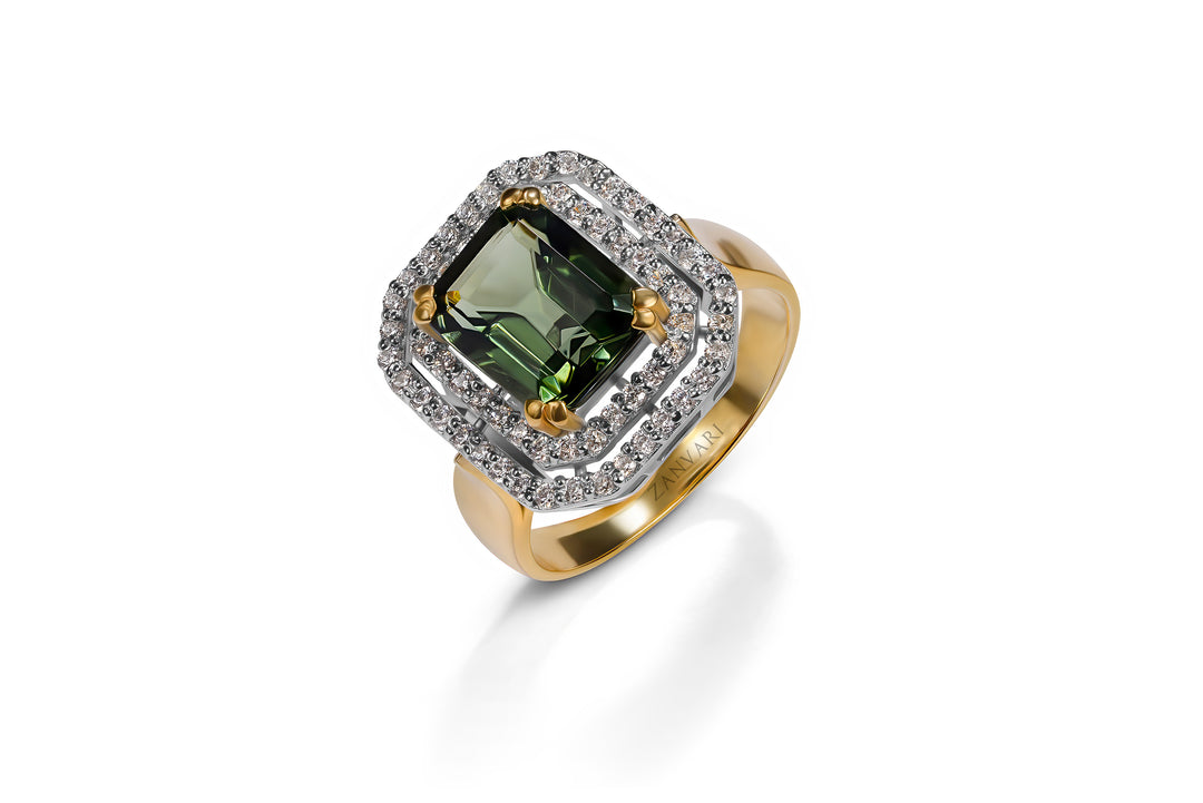 Emerald Elegance: Handcrafted Sterling Silver Ring with Glass Stone and Zircons