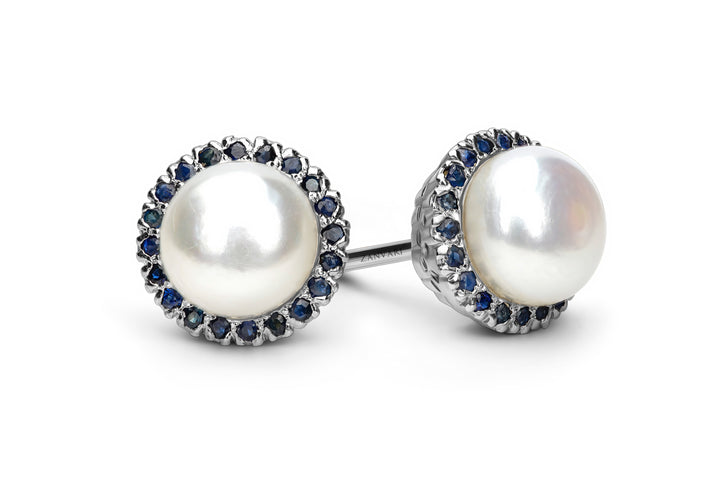 Organic pearls with sapphires studs in silver