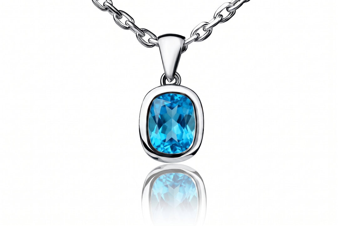 Swiss topaz bezel setting necklace in 925 silver