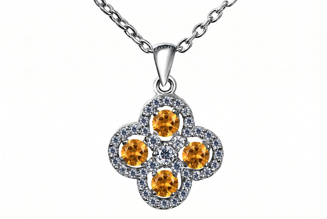 On white background luxurious citrine with moissanite necklace