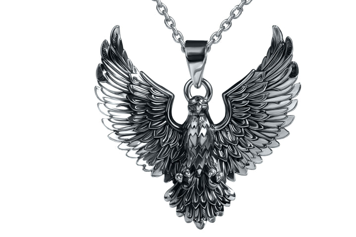 Silver eagle silver pendant necklace on a white background for men