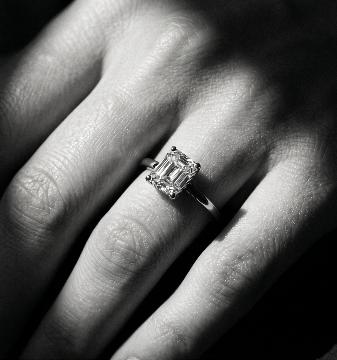 emerald cut moissanite silver ring 