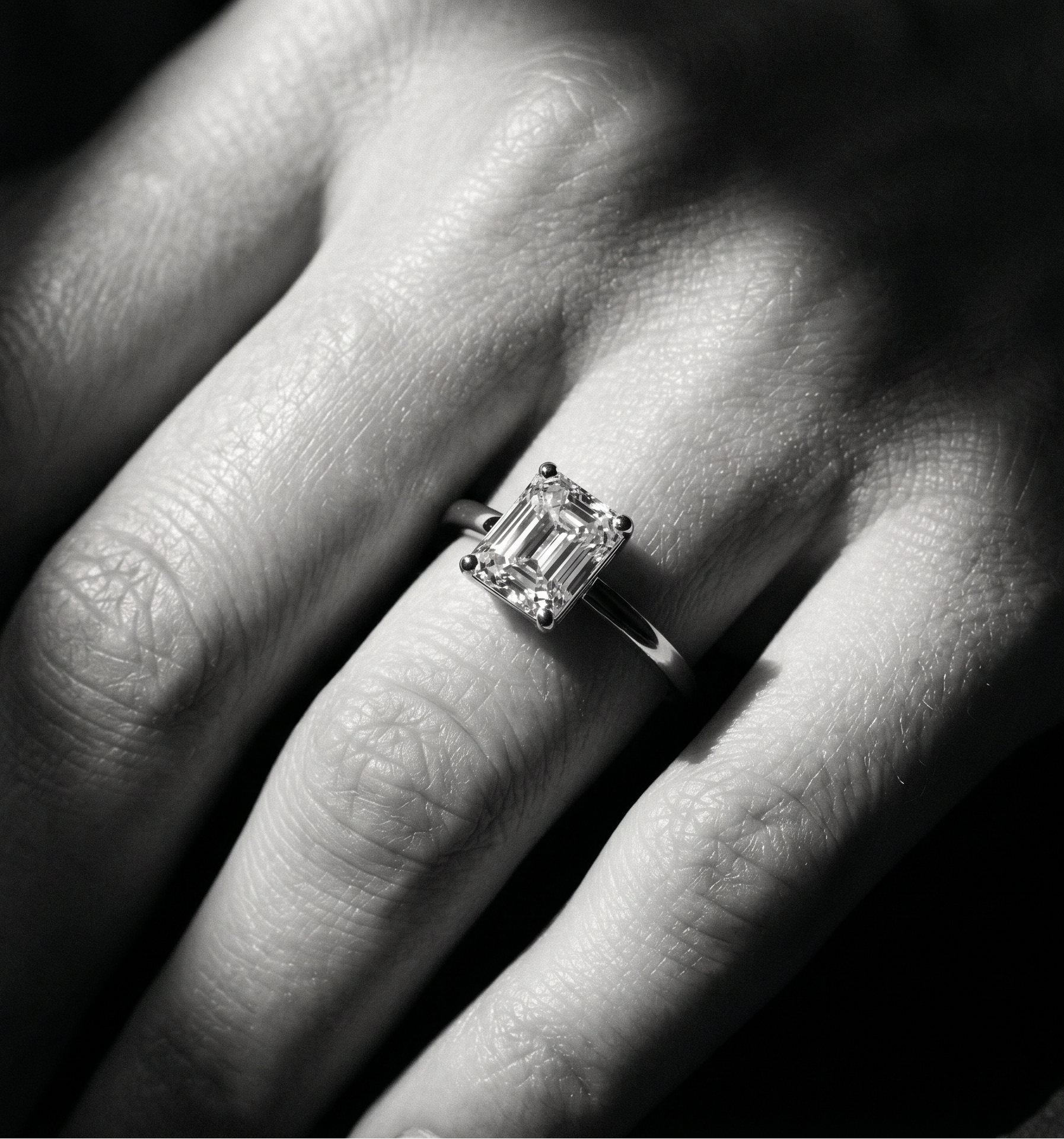 emerald cut moissanite silver ring 