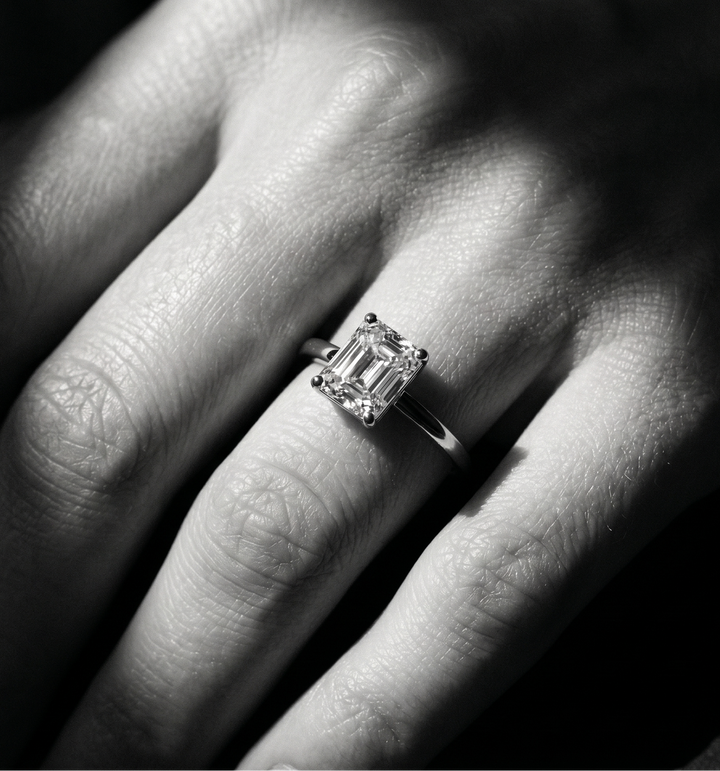 emerald cut moissanite silver ring 