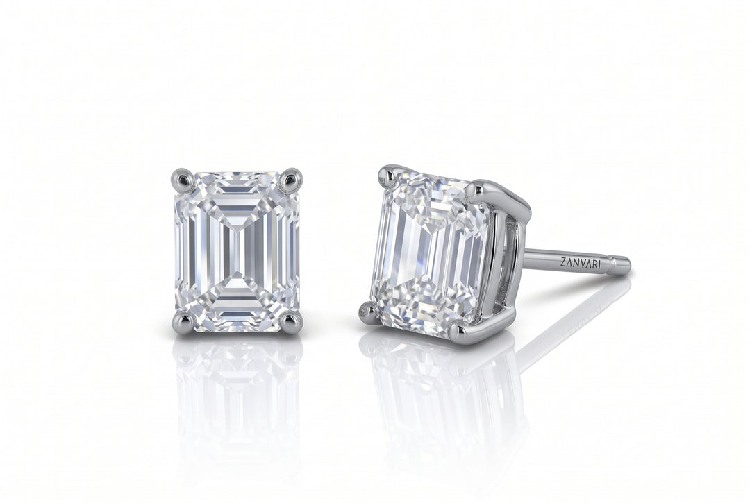 Emerald cut lab grown diamond studs 